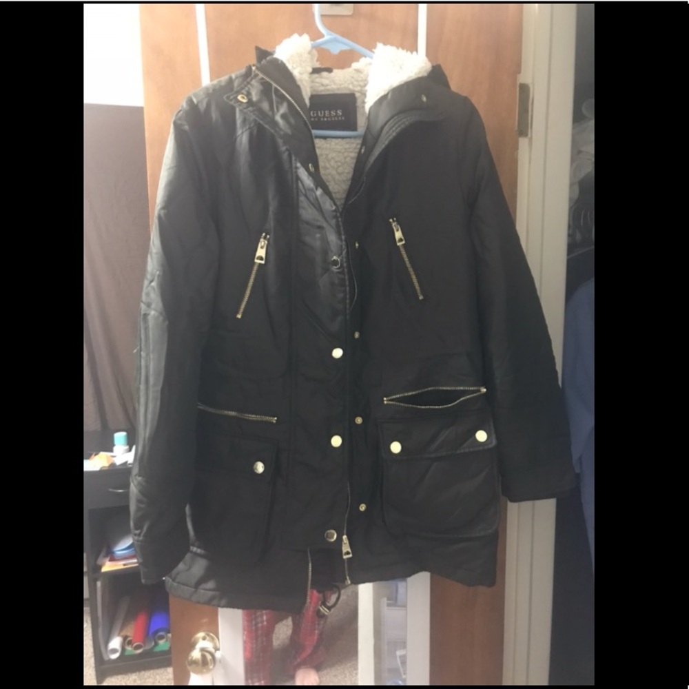 GUESS green faux fur winter coat